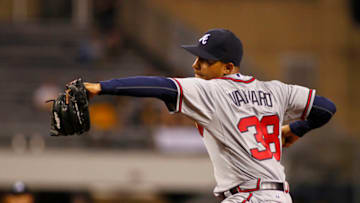 PITTSBURGH, PA - APRIL 18: Anthony Varvaro #38 of the Atlanta Braves pitches against the Pittsburgh Pirates during the game on April 18, 2013 at PNC Park in Pittsburgh, Pennsylvania. (Photo by Justin K. Aller/Getty Images)