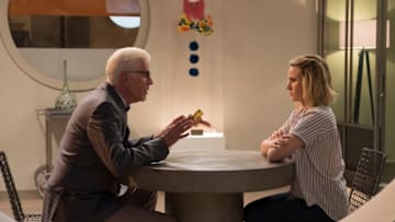THE GOOD PLACE -- "Derek" Episode 208 -- Pictured: (l-r) Ted Danson as Michael, Kristen Bell as Eleanor -- (Photo by: Colleen Hayes/NBC)
