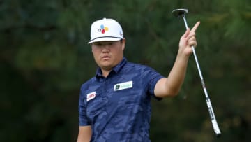 AUGUSTA, GEORGIA - NOVEMBER 15: Sungjae Im of Korea reacts to his putt on the 14th green during the final round of the Masters at Augusta National Golf Club on November 15, 2020 in Augusta, Georgia. (Photo by Rob Carr/Getty Images)