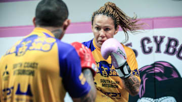 Cris Cyborg works out for the media ahead of her Bellator 238 debut (photo via Amy Kaplan/FanSided)