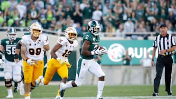 EAST LANSING, MI - SEPTEMBER 14: Julian Barnett #2 of the Michigan State Spartans runs with the ball during the game against the Arizona State Sun Devils at Spartan Stadium on September 14, 2019 in East Lansing, Michigan. Arizona State defeated Michigan State 10-7. (Photo by Joe Robbins/Getty Images)
