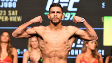 LAS VEGAS, NV - APRIL 20: Yair Rodriguez of Mexico steps on the scale during the UFC 197 weigh-in at the MGM Grand Garden Arena on April 20, 2016 in Las Vegas, Nevada. (Photo by Josh Hedges/Zuffa LLC/Zuffa LLC via Getty Images)
