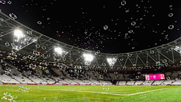 STRATFORD, ENGLAND - AUGUST 04: A general view of bubbles inside the stadium after full time in the UEFA Europa League Qualification round match between West Ham United and NK Domzale at London Stadium on August 4, 2016 in Stratford, England. (Photo by Mike Hewitt/Getty Images)