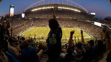 Sep 4, 2014; Seattle, WA, USA; General view of CenturyLink Field as Seattle Seahawks fans celebrate during the third quarter against the Green Bay Packers. The Seahawks defeated the Packers 36-16. Mandatory Credit: Kyle Terada-USA TODAY Sports