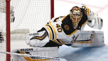 ST LOUIS, MISSOURI - JUNE 09: Tuukka Rask #40 of the Boston Bruins allows a third period goal to Ryan O'Reilly (not pictured) #90 of the St. Louis Blues in Game Six of the 2019 NHL Stanley Cup Final at Enterprise Center on June 09, 2019 in St Louis, Missouri. (Photo by Jamie Squire/Getty Images)