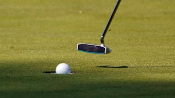 Nov 14, 2020; Augusta, Georgia, USA; Billy Horschel putts the ball in on the seventh green during the third round of The Masters golf tournament at Augusta National GC. Mandatory Credit: Michael Madrid-USA TODAY Sports
