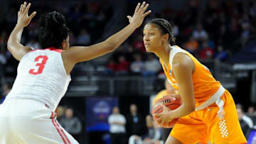 Mar 25, 2016; Sioux Falls, SD, USA; Tennessee Lady Volunteers guard/forward Jaime Nared (31) looks to drive on Ohio State Buckeyes guard Kelsey Mitchell (3) in the first half of the semifinals of the Sioux Falls regional of the women