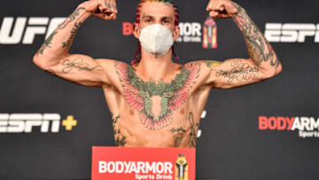 LAS VEGAS, NEVADA - JUNE 05: In this handout image provided by UFC, Sean O'Malley poses on the scale during the UFC 250 weigh-in at UFC APEX on June 05, 2020 in Las Vegas, Nevada. (Photo by Jeff Bottari/Zuffa LLC via Getty Images)