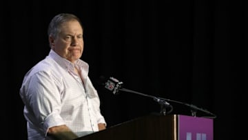 BLOOMINGTON, MN - JANUARY 31: Head coach Bill Belichick of the New England Patriots speaks with the press during the New England Patriots Media Availability for Super Bowl LII at the Mall of America on January 31, 2018 in Bloomington, Minnesota.The New England Patriots will take on the Philadelphia Eagles in Super Bowl LII on February 4. (Photo by Elsa/Getty Images)