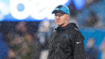 Nov 2, 2015; Charlotte, NC, USA; Carolina Panthers defensive coordinator Sean McDermott stands on the field prior to the game against the Indianapolis Colts at Bank of America Stadium. Carolina defeated Indianapolis 29-26 in overtime. Mandatory Credit: Jeremy Brevard-USA TODAY Sports