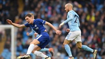 MANCHESTER, ENGLAND - MARCH 04: David Silva of Manchester City chases down Andreas Christensen of Chelsea during the Premier League match between Manchester City and Chelsea at Etihad Stadium on March 4, 2018 in Manchester, England. (Photo by Shaun Botterill/Getty Images)