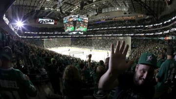 DALLAS, TX - OCTOBER 13: Fans of the Dallas Stars celebrate a goal against the Anaheim Ducks during opening night of the 2016-2017 season at American Airlines Center on October 13, 2016 in Dallas, Texas. (Photo by Ronald Martinez/Getty Images)