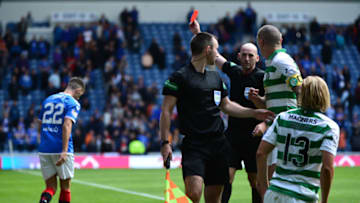 GLASGOW, SCOTLAND - SEPTEMBER 01: Jordan Jones of Rangers walks from the pitch after being sent off late in the second half during the Ladbrokes Premiership match between Rangers and Celtic at Ibrox Stadium on September 1, 2019 in Glasgow, Scotland. (Photo by Mark Runnacles/Getty Images)