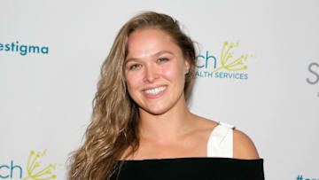 BEVERLY HILLS, CA - APRIL 28: Ronda Rousey arrives for the 20th Anniversary Erasing The Stigma Leadership Awards at The Beverly Hilton Hotel on April 28, 2016 in Beverly Hills, California. (Photo by Gabriel Olsen/WireImage)