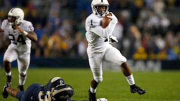 PITTSBURGH, PA - SEPTEMBER 08: KJ Hamler #1 of the Penn State Nittany Lions rushes for a 32 yard touchdown i the first half against Damar Hamlin #3 of the Pittsburgh Panthers on September 8, 2018 at Heinz Field in Pittsburgh, Pennsylvania. (Photo by Justin K. Aller/Getty Images)