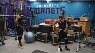 Dwyane Wade #3 of Team LeBron and LeBron James #23 of Team LeBron stretch prior to the 2019 NBA All-Star Game (Photo by Issac Baldizon/NBAE via Getty Images)