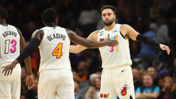 Miami Heat guards Max Strus and Victor Oladipo Mandatory Credit: Mark J. Rebilas-USA TODAY Sports