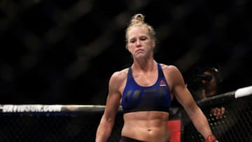 SINGAPORE - JUNE 17: Holly Holm of United States reacts after defeating Bethe Correia of Brazil in the WomenÕs Bantamweight Main Event Bout during UFC Singapore Fight Night at Singapore Indoor Stadium on June 17, 2017 in Singapore. (Photo by Suhaimi Abdullah/Getty Images)