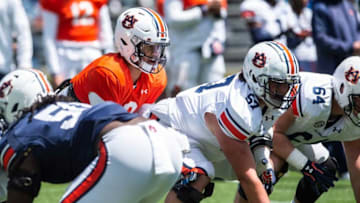 Auburn football quarterback Robby Ashford (9) lines up during the A-Day spring practice at Jordan-Hare Stadium in Auburn, Ala., on Saturday, April 9, 2022.
