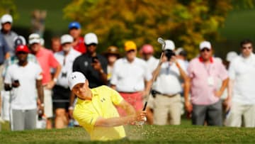 ATLANTA, GA - SEPTEMBER 21: Jordan Spieth of the United States plays a shot from a bunker on the ninth hole during the first round of the TOUR Championship at East Lake Golf Club on September 21, 2017 in Atlanta, Georgia. (Photo by Kevin C. Cox/Getty Images)