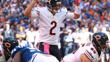 Oct 9, 2016; Indianapolis, IN, USA; Chicago Bears quarterback Brian Hoyer (2) signals at the line of scrimmage against the Indianapolis Colts at Lucas Oil Stadium. Mandatory Credit: Brian Spurlock-USA TODAY Sports