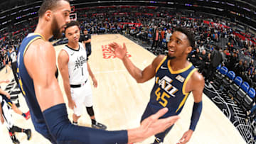 Rudy Gobert, Donovan Mitchell, Utah Jazz. (Photo by Andrew D. Bernstein/NBAE via Getty Images)