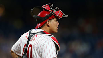 PHILADELPHIA, PA - SEPTEMBER 15: Wilson Ramos #40 of the Philadelphia Phillies in action against the Miami Marlins during a game at Citizens Bank Park on September 15, 2018 in Philadelphia, Pennsylvania. (Photo by Rich Schultz/Getty Images)