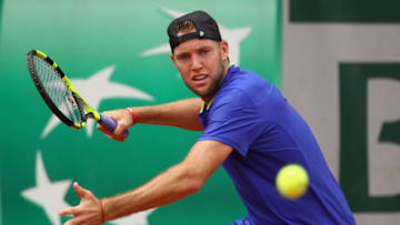 PARIS, FRANCE - MAY 29: Jack Sock of The United States plays a forehand during the mens singles first round match against Jiri Vesely of The Czech Republic on day two of the 2017 French Open at Roland Garros on May 29, 2017 in Paris, France. (Photo by Clive Brunskill/Getty Images)