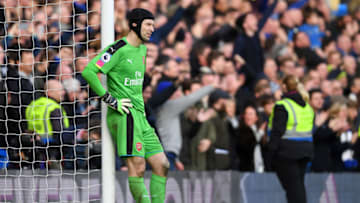 LONDON, ENGLAND - FEBRUARY 04: Petr Cech of Arsenal reacts after a mistake led to Cesc Fabregas of Chelsea scoring his team's thirs goal during the Premier League match between Chelsea and Arsenal at Stamford Bridge on February 4, 2017 in London, England. (Photo by Mike Hewitt/Getty Images)