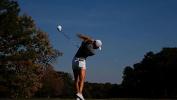 ATLANTA, GA - OCTOBER 31: Shannon Aubert of Stanford tees off the 18th hole during day 1 of the 2016 East Lake Cup at East Lake Golf Club on October 31, 2016 in Atlanta, Georgia. (Photo by Kevin C. Cox/Getty Images)