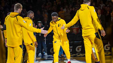 INDIANAPOLIS, IN - DECEMBER 31: Victor Oladipo #4 of the Indiana Pacers is seen before the game against the Atlanta Hawks at Bankers Life Fieldhouse on December 31, 2018 in Indianapolis, Indiana. NOTE TO USER: User expressly acknowledges and agrees that, by downloading and or using this photograph, User is consenting to the terms and conditions of the Getty Images License Agreement. (Photo by Michael Hickey/Getty Images)
