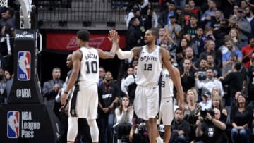 San Antonio Spurs DeMar DeRozan LaMarcus Aldridge. Copyright 2019 NBAE (Photos by Mark Sobhani/NBAE via Getty Images)