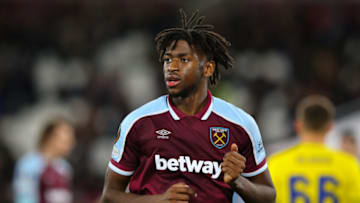 LONDON, ENGLAND - DECEMBER 09: Aji Alese of West Ham United during the UEFA Europa League group H match between West Ham United and Dinamo Zagreb at Olympic Stadium on December 9, 2021 in London, United Kingdom. (Photo by Craig Mercer/MB Media/Getty Images)