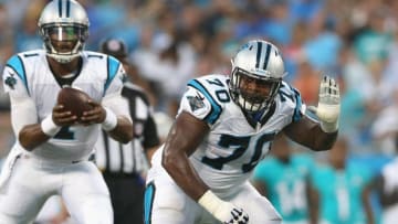 CHARLOTTE, NC - AUGUST 22: Trai Turner #70 of the Carolina Panthers during their game at Bank of America Stadium on August 22, 2015 in Charlotte, North Carolina. (Photo by Streeter Lecka/Getty Images)