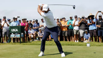 SAN DIEGO, CALIFORNIA - JUNE 17: Brooks Koepka of the United States plays his shot from the 14th tee during the first round of the 2021 U.S. Open at Torrey Pines Golf Course (South Course) on June 17, 2021 in San Diego, California. (Photo by Ezra Shaw/Getty Images)