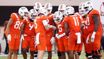 Sep 3, 2021; Blacksburg, Virginia, USA; Virginia Tech Hokies quarterback Braxton Burmeister (3) runs the huddle during the first quarter against the North Carolina Tar Heels at Lane Stadium. Mandatory Credit: Reinhold Matay-USA TODAY Sports