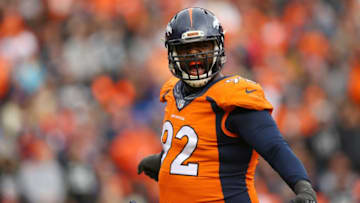 DENVER, CO - JANUARY 1: Nose tackle Sylvester Williams #92 of the Denver Broncos celebrates in the second quarter of the game against the Oakland Raiders at Sports Authority Field at Mile High on January 1, 2017 in Denver, Colorado. (Photo by Justin Edmonds/Getty Images)