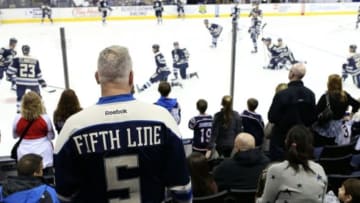 Dec 12, 2015; Columbus, OH, USA; Columbus Blue Jackets fans watch during warmups prior to the game against the New York Islanders at Nationwide Arena. Mandatory Credit: Aaron Doster-USA TODAY Sports