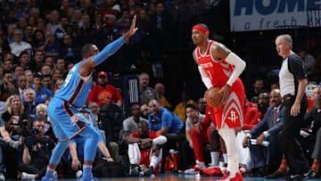 Carmelo Anthony vs OKC Thunder (Photo by Zach Beeker/NBAE via Getty Images)