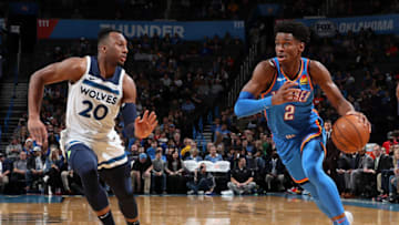 DECEMBER 6: Shai Gilgeous-Alexander #2 of the Oklahoma City Thunder handles the ball against the Minnesota Timberwolves (Photo by Zach Beeker/NBAE via Getty Images)