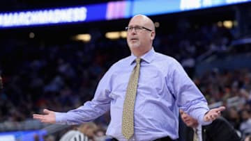 ORLANDO, FL - MARCH 16: Head coach Steve Forbes reacts against the Florida Gators during the first round of the 2017 NCAA Men's Basketball Tournament at Amway Center on March 16, 2017 in Orlando, Florida. (Photo by Rob Carr/Getty Images)