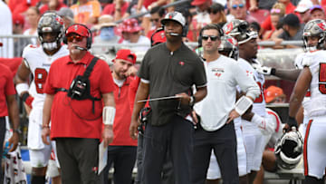 Bruce Arians, Byron Leftwich, Tampa Bay Buccaneers Mandatory Credit: Jonathan Dyer-USA TODAY Sports