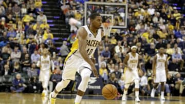 Nov 21, 2015; Indianapolis, IN, USA; Indiana Pacers guard Glenn Robinson III (40) leads a fast break against the Milwaukee Bucks at Bankers Life Fieldhouse. The Pacers defeated the Bucks 123-86. Mandatory Credit: James Brosher-USA TODAY Sports
