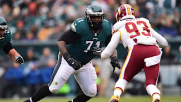 PHILADELPHIA, PA - DECEMBER 11: Philadelphia Eagles Offensive Tackle Jason Peters (71) blocks Washington Redskins Linebacker Trent Murphy (93) during a National Football League game between the Washington Redskins and the Philadelphia Eagles on December 11, 2016, at Lincoln Financial Field in Philadelphia, PA, Redskins won 27-22.(Photo by Andy Lewis/Icon Sportswire via Getty Images)