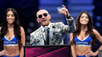 LAS VEGAS, NV - AUGUST 26: Conor McGregor speaks to the media after losing to Floyd Mayweather Jr. by 10th round TKO in their super welterweight boxing match on August 26, 2017 at T-Mobile Arena in Las Vegas, Nevada. (Photo by Ethan Miller/Getty Images)