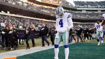 PHILADELPHIA, PENNSYLVANIA - DECEMBER 22: Dak Prescott #4 of the Dallas Cowboys stands in the end zone before the game against the Philadelphia Eagles at Lincoln Financial Field on December 22, 2019 in Philadelphia, Pennsylvania. (Photo by Patrick Smith/Getty Images)