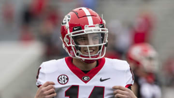 ATHENS, GA - APRIL 16: Gunner Stockton #14 before the Georgia Bulldogs Spring game at Sanford Stadium on April 16, 2022 in Athens, Georgia. (Photo by Steve Limentani/ISI Photos/Getty Images)