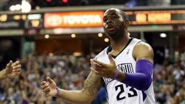 Nov 13, 2013; Sacramento, CA, USA; Sacramento Kings shooting guard Marcus Thornton (23) looks to the referee after a basket against the Brooklyn Nets during the fourth quarter at Sleep Train Arena. The Sacramento Kings defeated the Brooklyn Nets 107-86. Mandatory Credit: Kelley L Cox-USA TODAY Sports