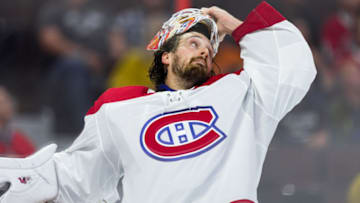 OTTAWA, ON - SEPTEMBER 21: Montreal Canadiens goaltender Keith Kinkaid (37) puts his mask on during second period National Hockey League preseason action between the Montreal Canadiens and Ottawa Senators on September 21, 2019, at Canadian Tire Centre in Ottawa, ON, Canada. (Photo by Richard A. Whittaker/Icon Sportswire via Getty Images)