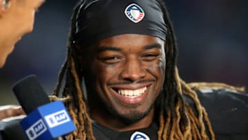 Feb 24, 2019; Atlanta, GA, USA; Birmingham Iron running back Trent Richardson (33) smiles after a game against the Atlanta Legends at Georgia State Stadium. Mandatory Credit: Brett Davis-USA TODAY Sports